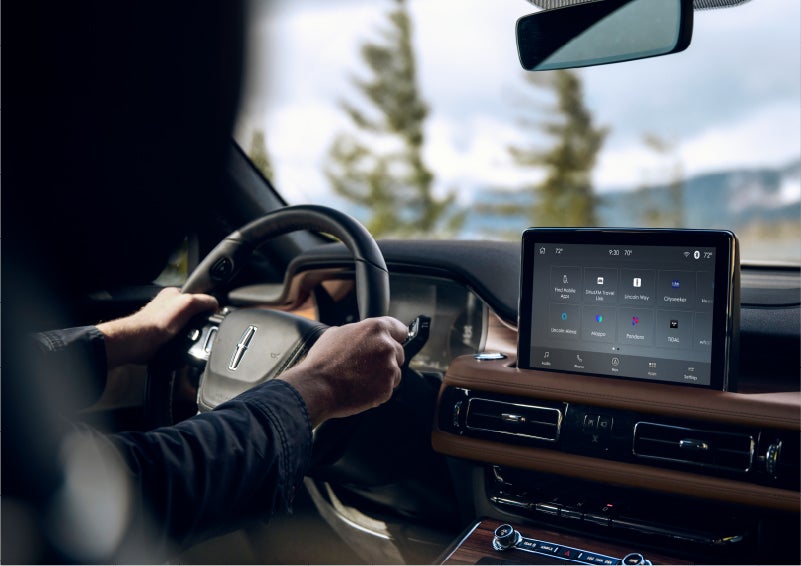 The Lincoln+Alexa app screen is displayed in the center screen of a 2023 Lincoln Aviator® Grand Touring SUV | Pierre Lincoln in Lynnwood WA
